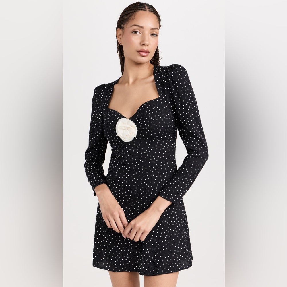 Reformation NWT Karlyn Black White Polka Dot Sweetheart Cut Out Rose Mini Dress - Picture 1 of 9